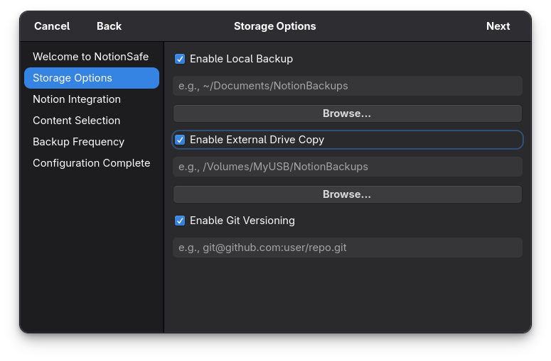 Storage Settings