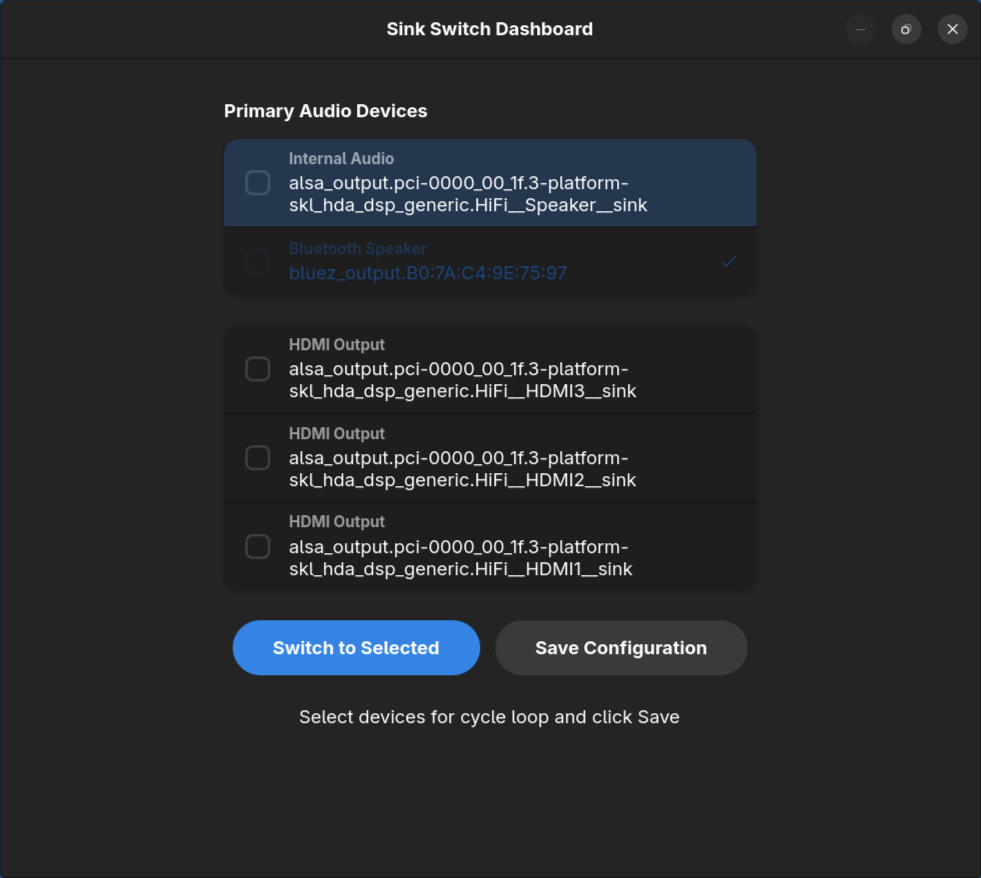 Sink Switch Linux GTK4 Dashboard
